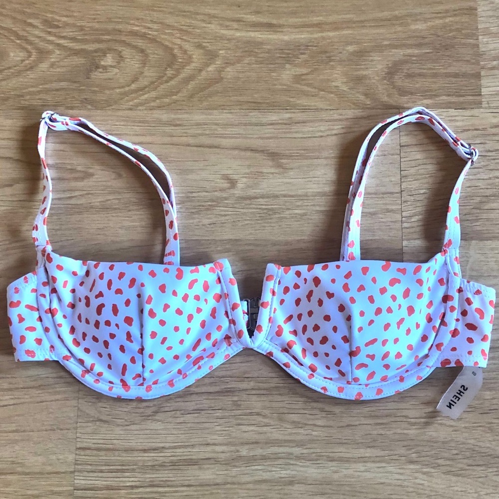adjustable white and orange spotted bikini top